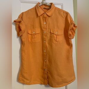 Vintage L.L. Bean Women's Orange 100% Linen Camp Shirt